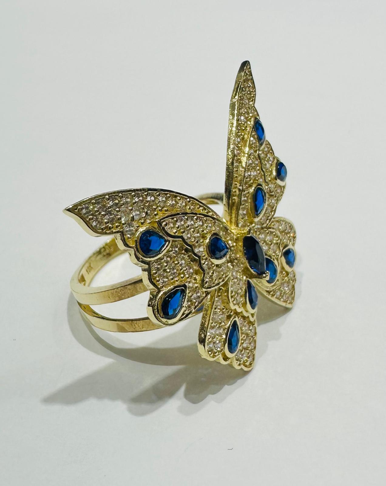 10K GOLD BUTTERFLY RING WITH CZ STONES -WEIGHT: 4.7gm