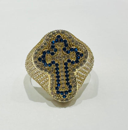 10K GOLD CROSS RING WITH CZ STONES -WEIGHT: 5.6gm