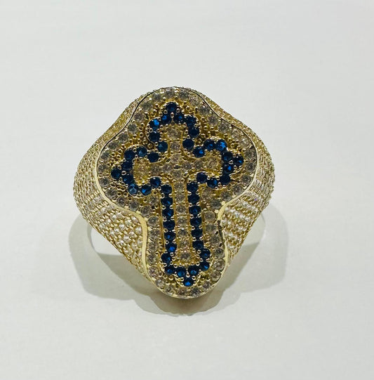 10K GOLD CROSS RING WITH CZ STONES -WEIGHT: 5.6gm
