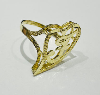 10K GOLD INITIAL LETTER "F" RING -WEIGHT: 1.4gm