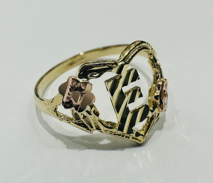 10K GOLD TWO TONED INITIAL LETTER "E" RING -WEIGHT: 1.7gm