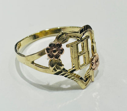 10K GOLD TWO TONED INITIAL LETTER "H" RING -WEIGHT: 1.7gm