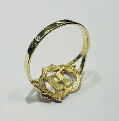 10K GOLD TWO TONED INITIAL LETTER "H" RING -WEIGHT: 1.7gm