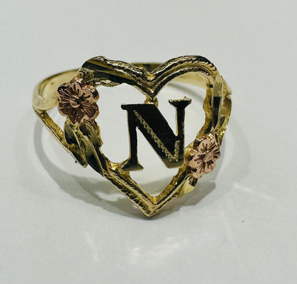 10K GOLD TWO TONED INITIAL LETTER "N" RING -WEIGHT: 1.6gm