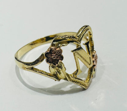 10K GOLD TWO TONED INITIAL LETTER "N" RING -WEIGHT: 1.6gm
