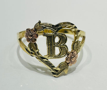 10K GOLD TWO TONED INITIAL LETTER "B" RING -WEIGHT: 1.8gm