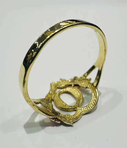 10K GOLD TWO TONED INITIAL LETTER "O" RING -WEIGHT: 1.7gm