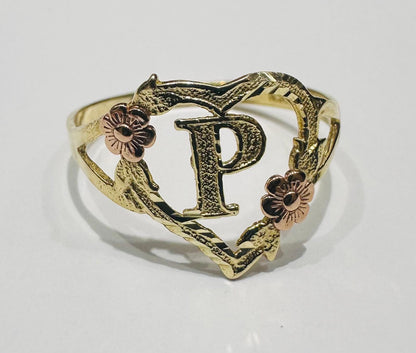 10K GOLD TWO TONED INITIAL LETTER "P" RING -WEIGHT: 1.6gm