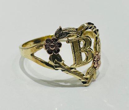10K GOLD TWO TONED INITIAL LETTER "B" RING -WEIGHT: 1.8gm