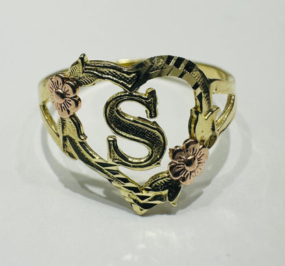 10K GOLD TWO TONED INITIAL LETTER "S" RING -WEIGHT: 1.6gm