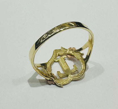 10K GOLD TWO TONED INITIAL LETTER "T" RING -WEIGHT: 1.7gm