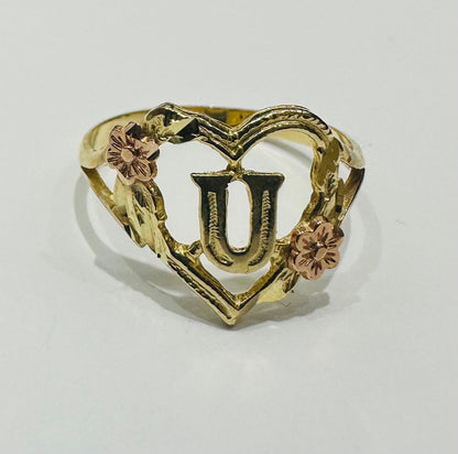 10K GOLD TWO TONED INITIAL LETTER "U" RING -WEIGHT: 1.8gm