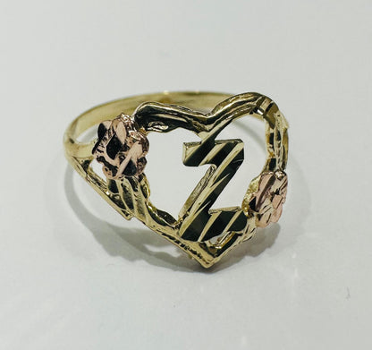 10K GOLD TWO TONED INITIAL LETTER "Z" RING -WEIGHT: 1.8gm