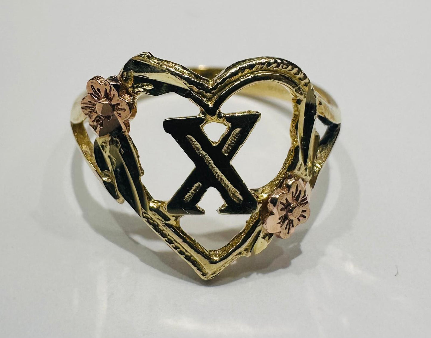 10K GOLD TWO TONED INITIAL LETTER "X" RING -WEIGHT: 1.7gm