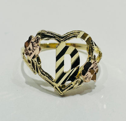 10K GOLD TWO TONED INITIAL LETTER "D" RING -WEIGHT: 1.7gm