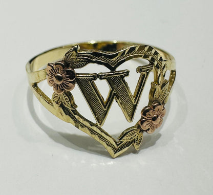 10K GOLD TWO TONED INITIAL LETTER "W" RING -WEIGHT: 1.7gm