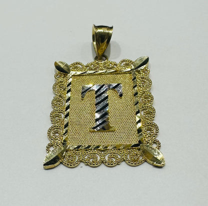 10K GOLD TWO TONED INITIAL LETTER "T" PENDANT -WEIGHT: 2.8gm