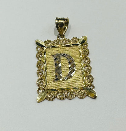10K GOLD TWO TONED INITIAL LETTER "D" PENDANT -WEIGHT: 2.9gm
