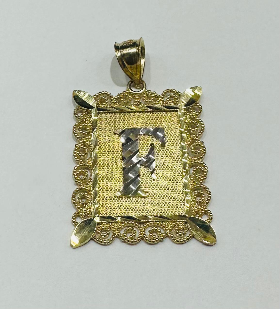 10K GOLD TWO TONED INITIAL LETTER "F" PENDANT -WEIGHT: 3.0gm