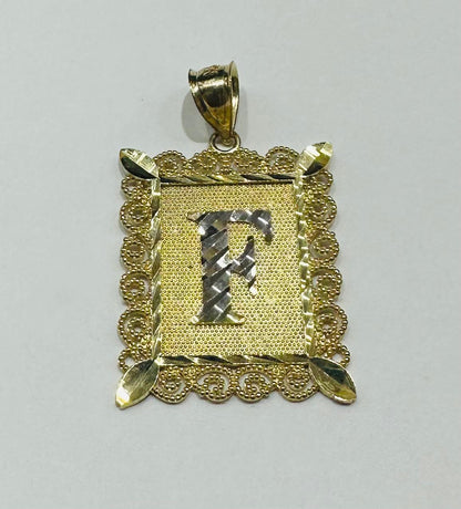 10K GOLD TWO TONED INITIAL LETTER "F" PENDANT -WEIGHT: 3.0gm