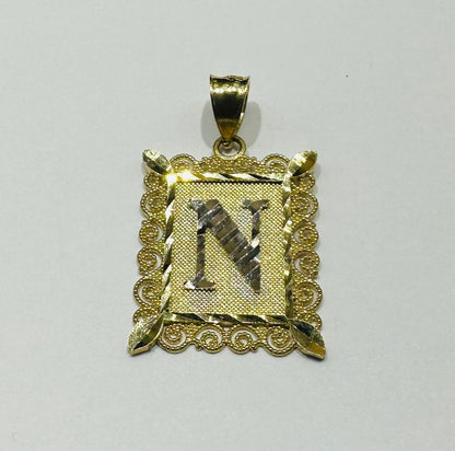 10K GOLD TWO TONED INITIAL LETTER "N" PENDANT- WEIGHT: 1.7gm