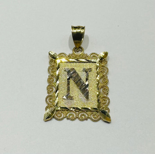 10K GOLD TWO TONED INITIAL LETTER "N" PENDANT- WEIGHT: 1.7gm