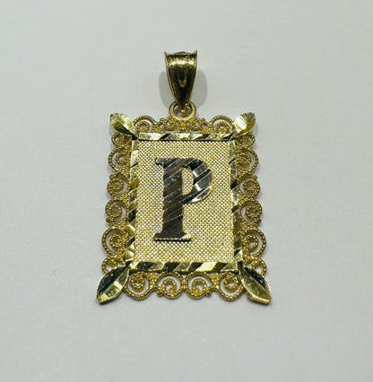 10K GOLD TWO TONED INITIAL LETTER "P" PENDANT