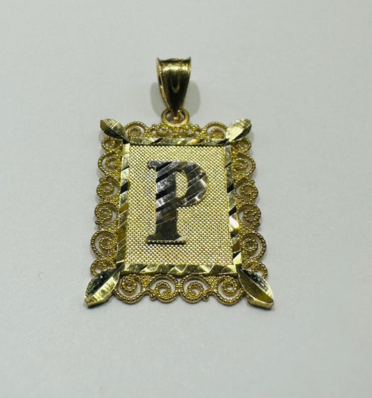 10K GOLD TWO TONED INITIAL LETTER "P" PENDANT