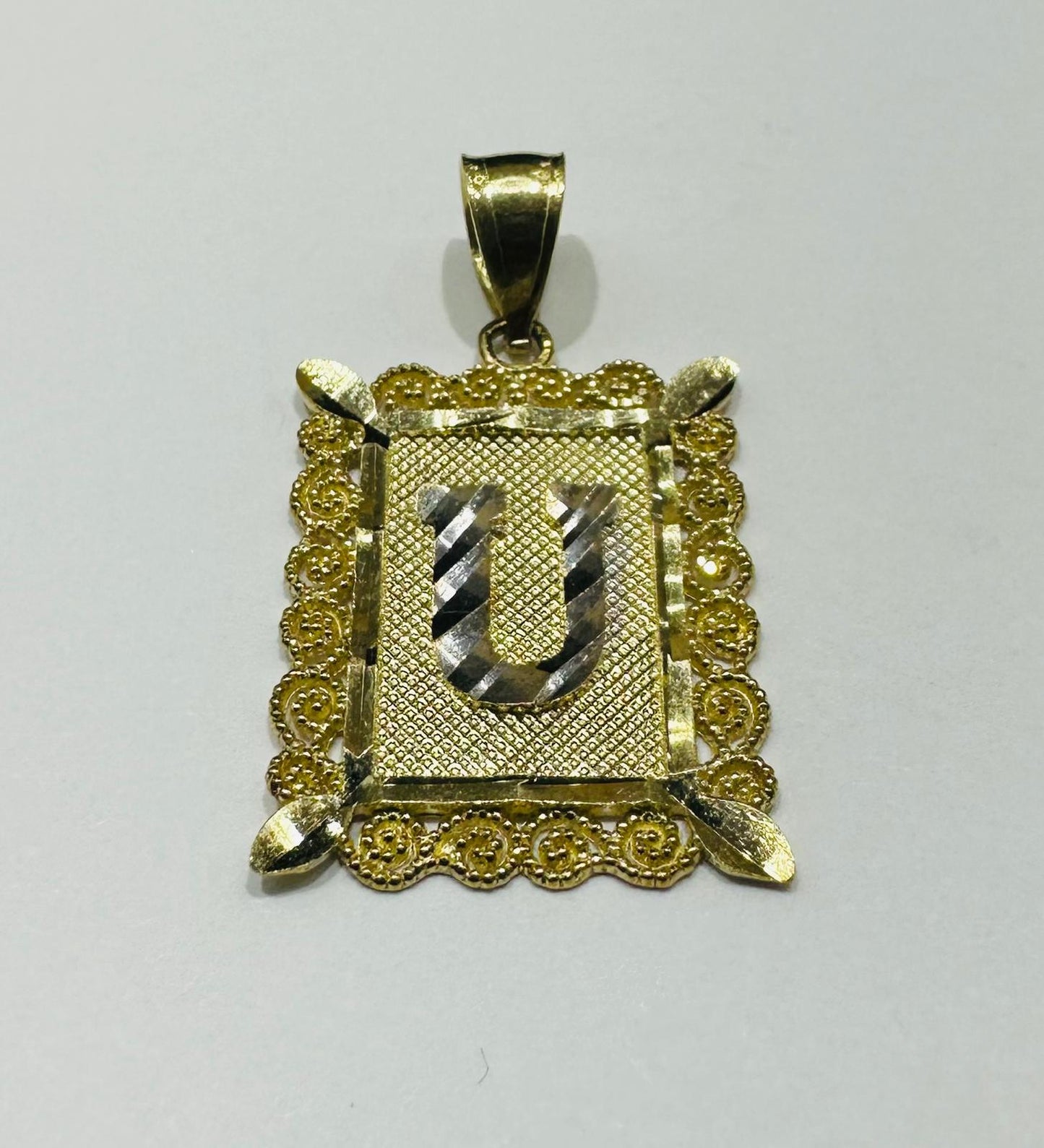 10K GOLD TWO TONED INITIAL LETTER "U" PENDANT