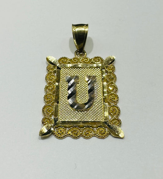 10K GOLD TWO TONED INITIAL LETTER "U" PENDANT