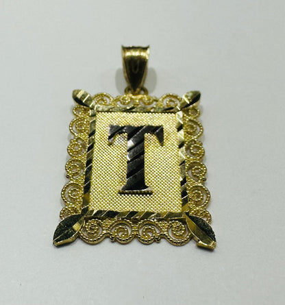 10K GOLD TWO TONED INITIAL LETTER "T" PENDANT