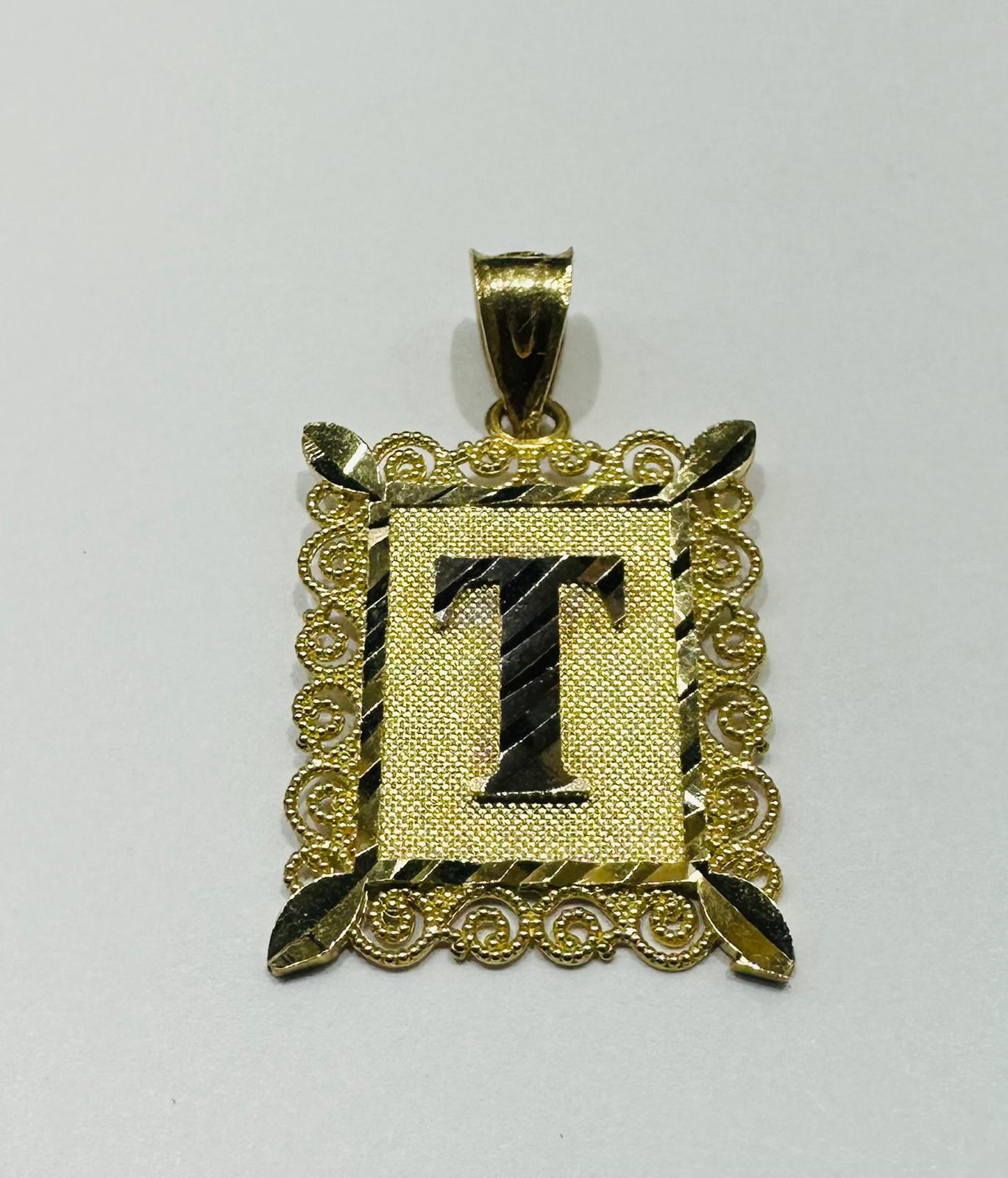 10K GOLD TWO TONED INITIAL LETTER "T" PENDANT