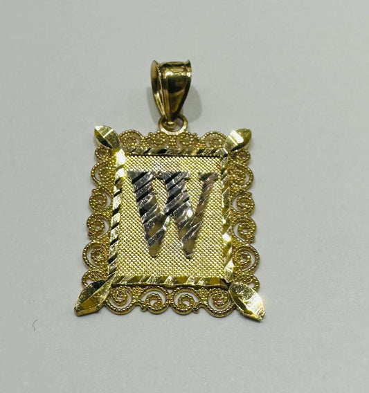 10K GOLD TWO TONED INITIAL LETTER "W" PENDANT - WEIGHT: 1.7gm