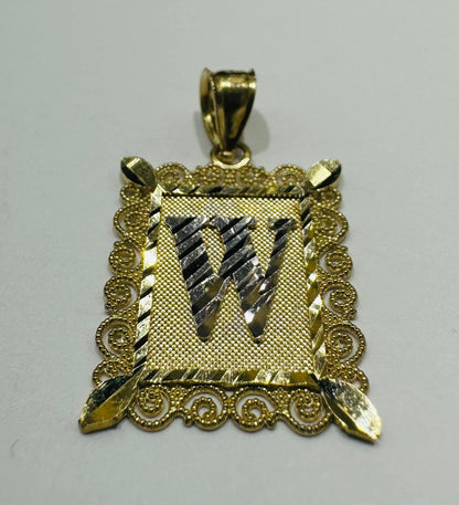 10K GOLD TWO TONED INITIAL LETTER "W" PENDANT - WEIGHT: 1.7gm