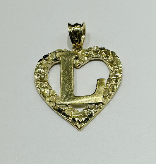 10K GOLD INITIAL LETTER "L" WITH A HEART PENDANT- WEIGHT: 1.9gm