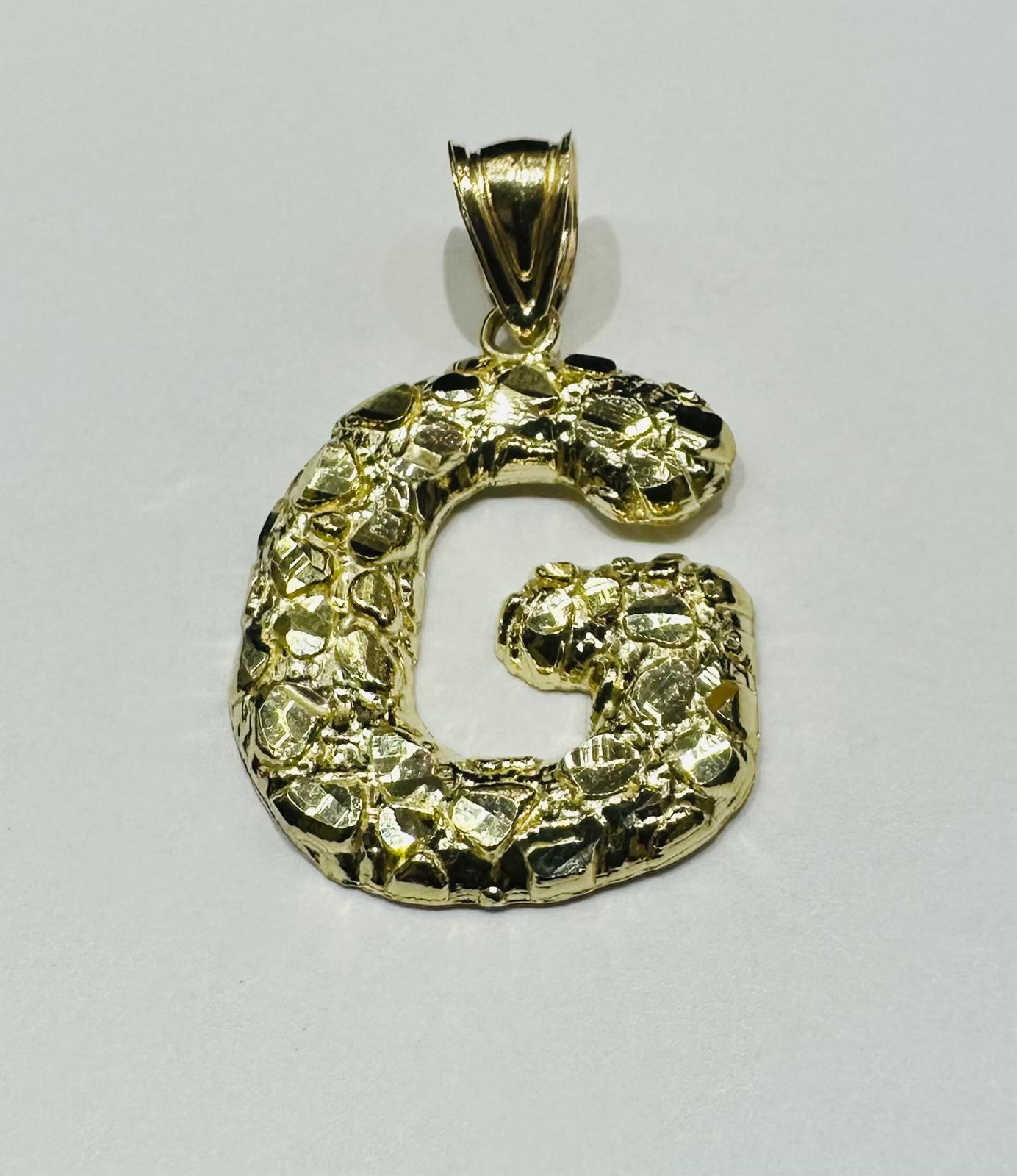 10K GOLD INITIAL LETTER "G" NUGGET PENDANT- WEIGHT: 1.9gm