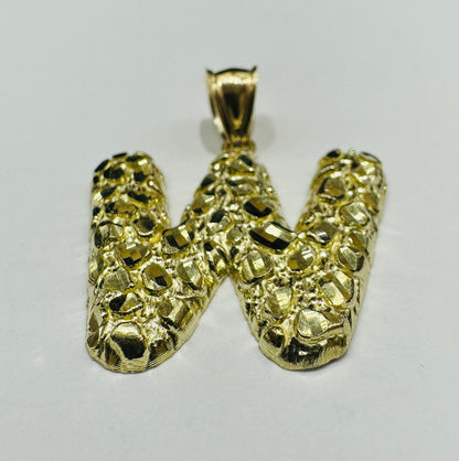 10K GOLD INITIAL LETTER "W" NUGGET PENDANT- WEIGHT: 2.9gm