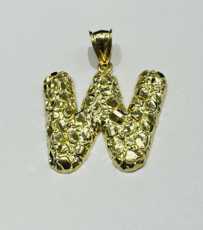 10K GOLD INITIAL LETTER "W" NUGGET PENDANT- WEIGHT: 2.9gm
