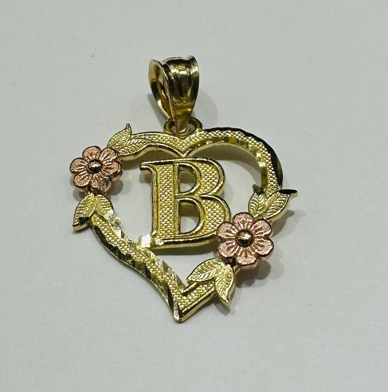 10K GOLD TWO TONED INITIAL LETTER "B" PENDANT
