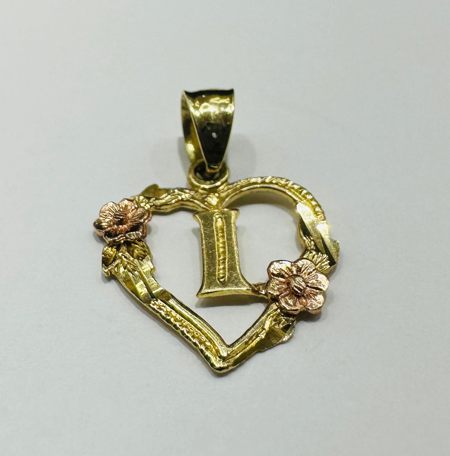 10K GOLD TWO TONED INITIAL LETTER "I" PENDANT