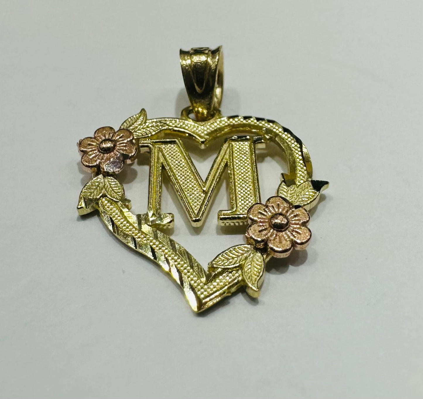 10K GOLD TWO TONED INITIAL LETTER "M" PENDANT