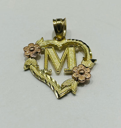 10K GOLD TWO TONED INITIAL LETTER "M" PENDANT