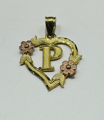 10K GOLD TWO TONED INITIAL LETTER "P" PENDANT