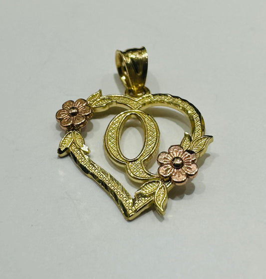 10K GOLD TWO TONED INITIAL LETTER "Q" PENDANT