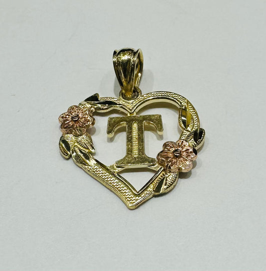 10K GOLD TWO TONED INITIAL LETTER "T" PENDANT