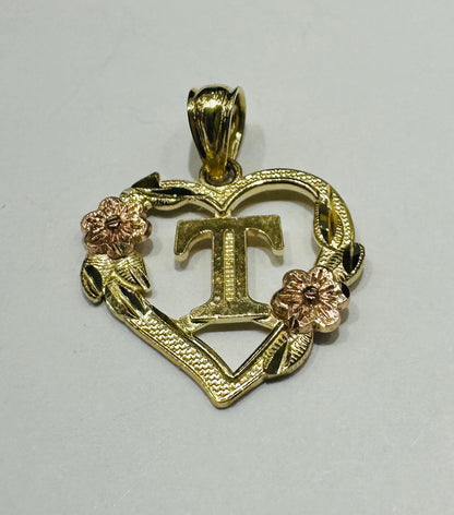 10K GOLD TWO TONED INITIAL LETTER "T" PENDANT