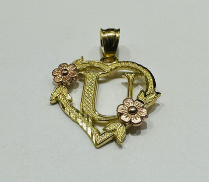 10K GOLD TWO TONED INITIAL LETTER "U" PENDANT
