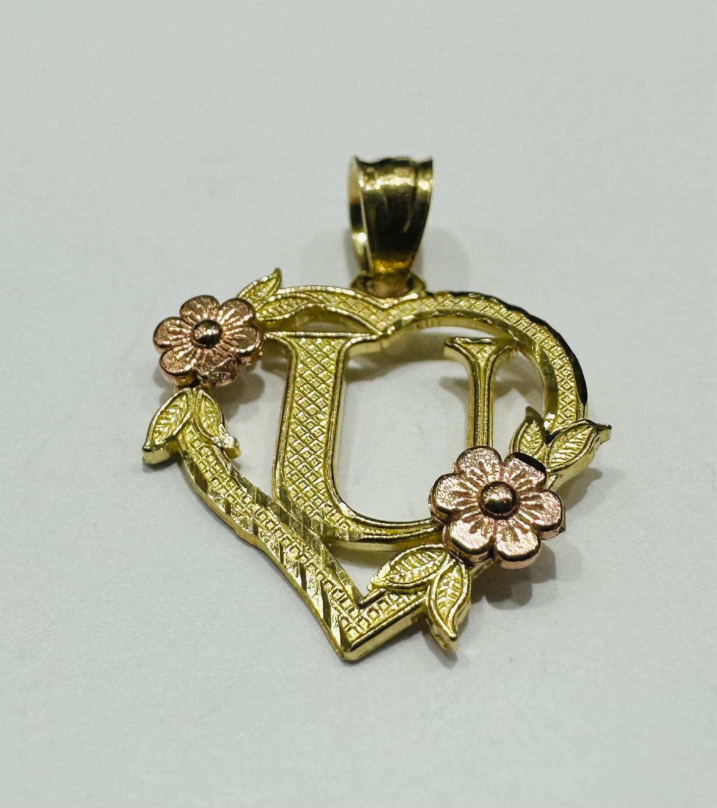 10K GOLD TWO TONED INITIAL LETTER "U" PENDANT