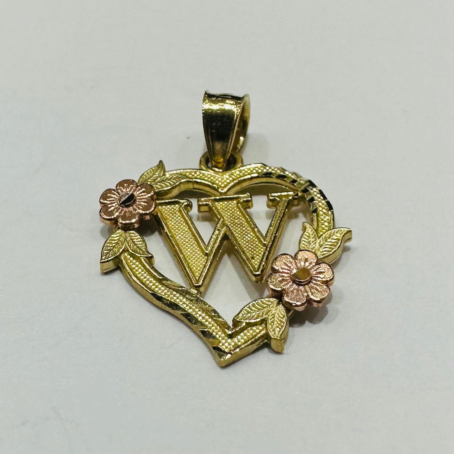 10K GOLD TWO TONED INITIAL LETTER "W" PENDANT