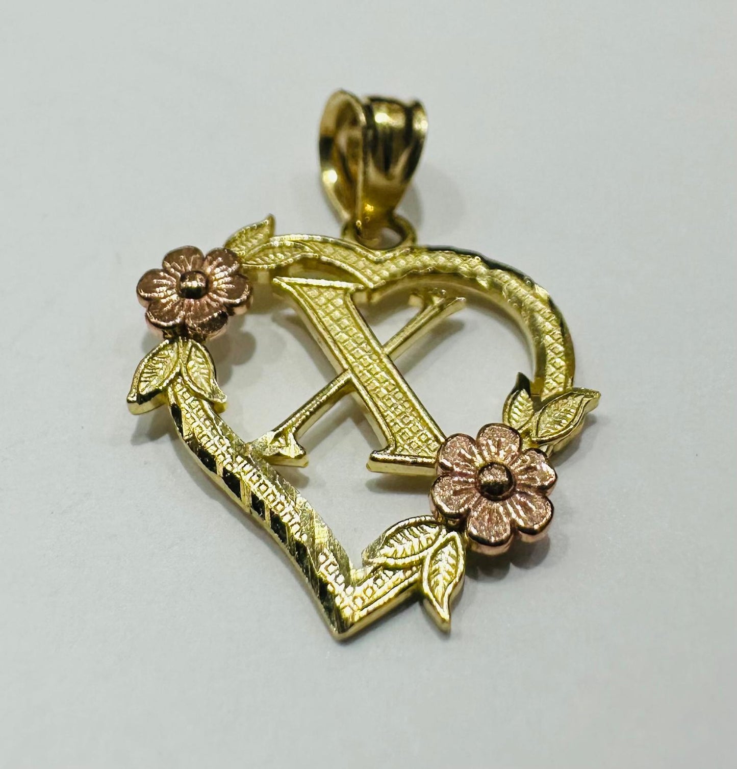 10K GOLD TWO TONED INITIAL LETTER "X" PENDANT